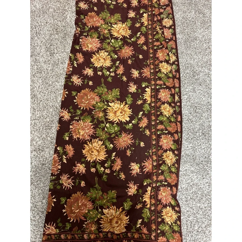 April Cornell Floral Cotton Rectangle Tablecloth Burgundy Brn Yellow India NWOT